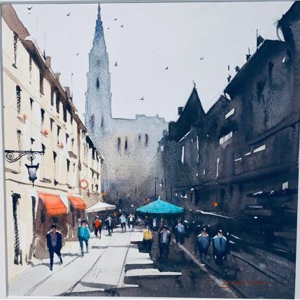 Gemälde Cathédrale Notre-Dame-de-Strasbourg von Dandapat Swarup | Gemälde Figurativ Aquarell Urban
