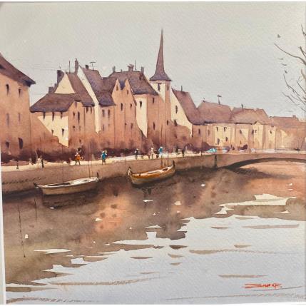 Gemälde Quay and the Church of Saint Nicolas, Strasbourg von Dandapat Swarup | Gemälde Figurativ Aquarell Urban