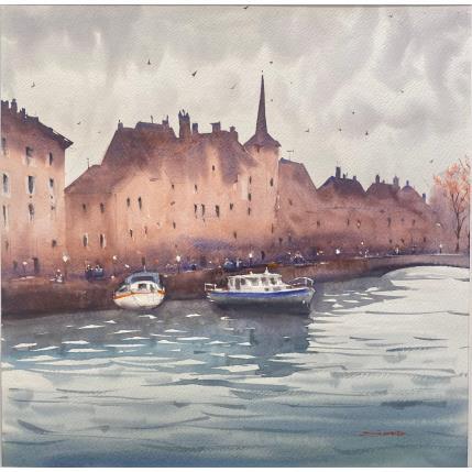 Peinture Quay and the Church of Saint Nicolas, Strasbourg II par Dandapat Swarup | Tableau Figuratif Aquarelle Urbain