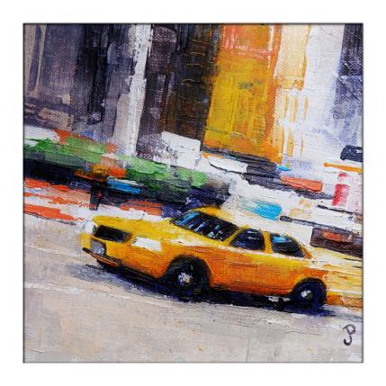 Peinture NY speed yellow cab 2 par Poumès Jérôme | Tableau Figuratif Acrylique Urbain