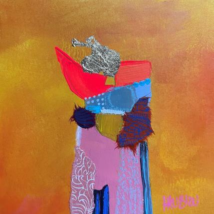 Peinture Tour de Lisette par Lau Blou | Tableau Abstrait Acrylique, Collage, Feuille d'or Minimaliste