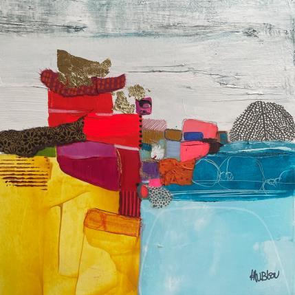 Peinture Champs de blé 2 par Lau Blou | Tableau Abstrait Acrylique, Collage, Feuille d'or, Pastel Paysages