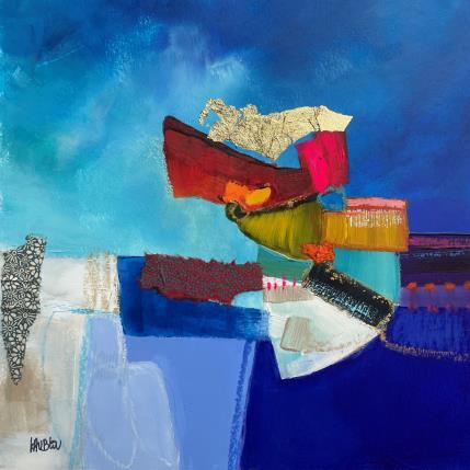 Peinture Champs de nuit par Lau Blou | Tableau Abstrait Acrylique, Collage, Pastel Paysages