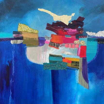 Peinture Temple flottant par Lau Blou | Tableau Abstrait Acrylique, Collage, Feuille d'or, Papier, Pastel Paysages