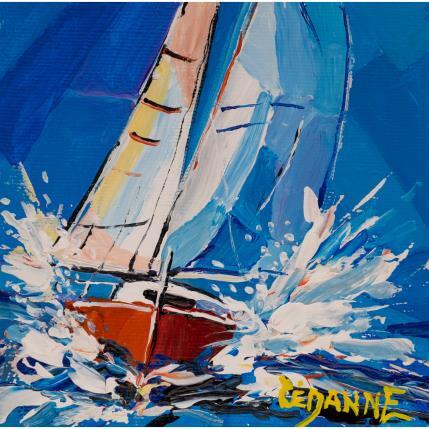 Peinture Régate bleu, blanc, rouge par Cédanne | Tableau Figuratif Huile Paysages