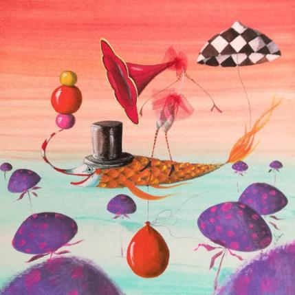Painting Il pesce circo e il grammofiore by Nai | Painting Surrealism Acrylic, Gluing Animals, Life style, Marine, Pop icons