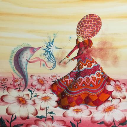 Painting Pollini, pesci e margherite by Nai | Painting Surrealism Acrylic, Gluing Animals, Marine, Nature