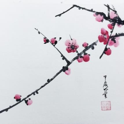 Painting Red blossom by Du Mingxuan | Painting Figurative Ink, Watercolor Landscapes, Nature