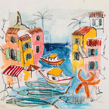 Peinture Vue du panier par Colombo Cécile | Tableau Art naïf Acrylique, Aquarelle, Collage, Encre, Pastel Nature, Paysages, Scènes de vie