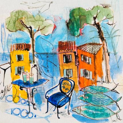 Peinture Dans les calanques par Colombo Cécile | Tableau Art naïf Acrylique, Aquarelle, Collage, Encre, Pastel Nature, Paysages, Scènes de vie