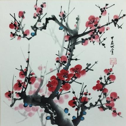 Peinture Red blossom 4 par Du Mingxuan | Tableau Figuratif Aquarelle, Encre Nature