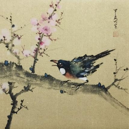 Peinture Bird and flowers par Du Mingxuan | Tableau Figuratif Aquarelle, Encre Animaux, Nature