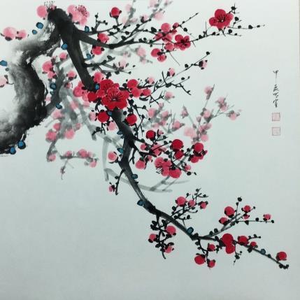 Peinture Red blossom 3 par Du Mingxuan | Tableau Figuratif Aquarelle, Encre Nature