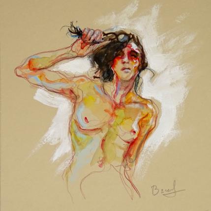 Peinture Aurora mains dans les cheveux par Brunel Sébastien | Tableau Figuratif Aquarelle, Gouache Nu