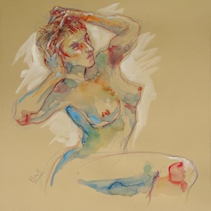 Peinture Genna mains dans les cheveux par Brunel Sébastien | Tableau Figuratif Aquarelle, Gouache Nu