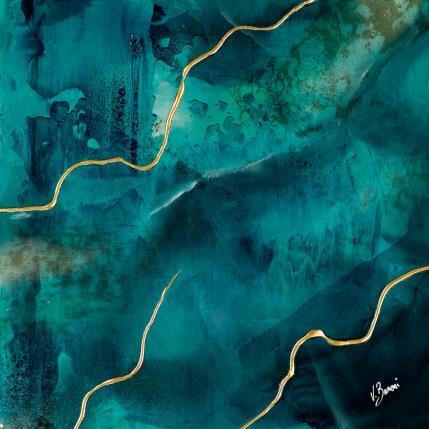 Peinture Oasis turquoise par Baroni Victor | Tableau Abstrait Acrylique, Feuille d'or Minimaliste