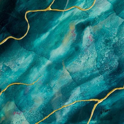 Peinture Lagon turquoise par Baroni Victor | Tableau Abstrait Acrylique, Feuille d'or Minimaliste
