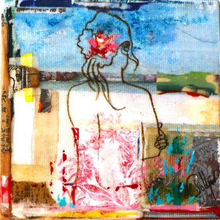 Peinture MANOU BLUES par Sablyne | Tableau Art Singulier Acrylique, Bois, Encre, Feuille d'or, Papier, Pastel, Pigments, Upcycling