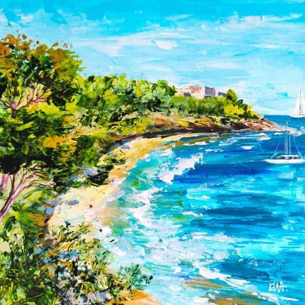 Peinture Porquerolles, plage de l'Alycastre par Rey Ewa | Tableau Figuratif Acrylique Paysages