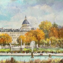 Painting Jardin du Luxembourg by Lallemand Yves | Painting Figurative Acrylic Urban