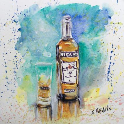Peinture Nice Pause Ricard par Hoffmann Elisabeth | Tableau Figuratif Aquarelle Natures mortes, Scènes de vie