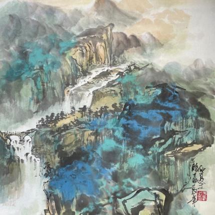 Painting Waterfall by Yu Huan Huan | Painting Figurative Ink Landscapes