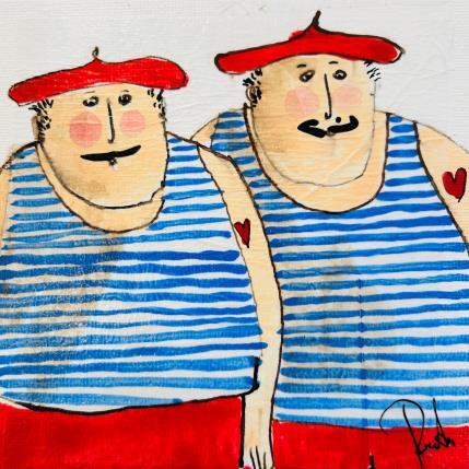 Peinture Charles et Auguste par Colombo Cécile | Tableau Art naïf Acrylique, Aquarelle, Collage, Encre, Pastel Portraits