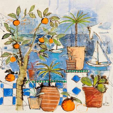 Painting Une vue en couleur by Colombo Cécile | Painting Naive art Acrylic, Gluing, Ink, Pastel, Watercolor Landscapes, Life style, Nature