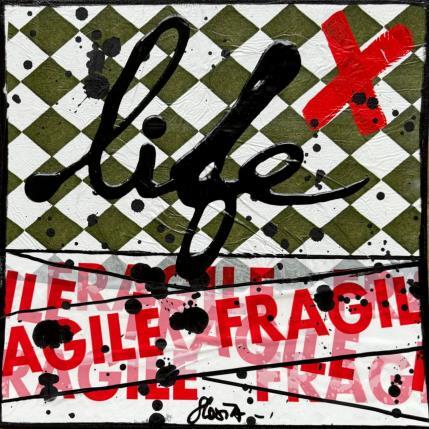 Gemälde Fragile life (damier) von Costa Sophie | Gemälde Pop-Art Acryl, Collage, Upcycling