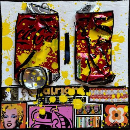 Gemälde POP COKE (Yellow touch) von Costa Sophie | Gemälde Pop-Art Acryl, Collage, Upcycling Pop-Ikonen
