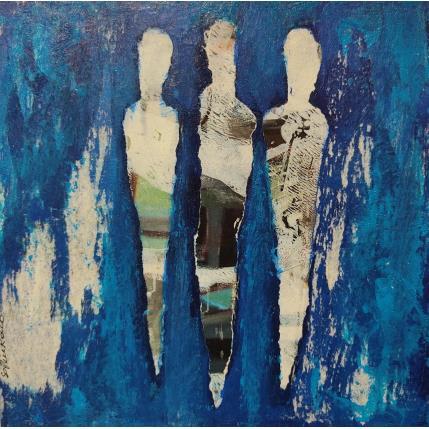 Peinture Trio d'Azur par Rocco Sophie | Tableau Art Singulier Acrylique, Collage, Sable