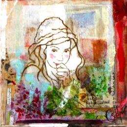 Painting F1 Douce fougère by Sablyne | Painting Raw art Acrylic, Gluing, Gold leaf, Ink, Paper, Pastel, Pigments, Upcycling, Wood Child, Life style, Portrait