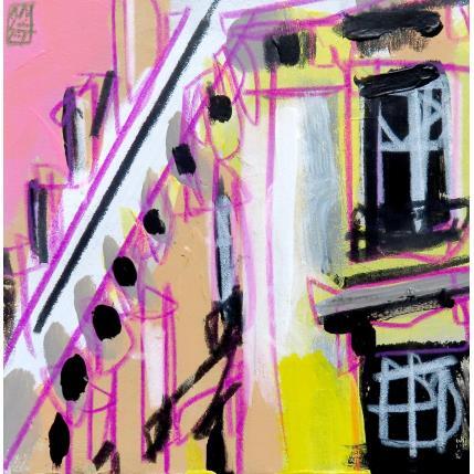 Peinture Derrière la fenêtre, l'ivresse du rêve par Anicet Olivier | Tableau Figuratif Acrylique, Pastel Architecture, Urbain