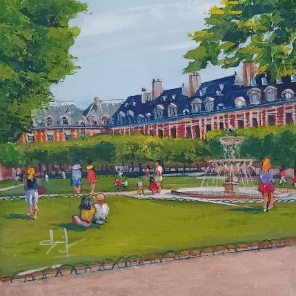Peinture Après-midi d'été place des  Vosges à  Paris  par Degabriel Véronique | Tableau Réalisme Huile Paysages, Scènes de vie, Urbain