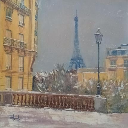 Peinture Quelques flocons sur Paris  par Degabriel Véronique | Tableau Réalisme Huile Paysages, Scènes de vie, Urbain