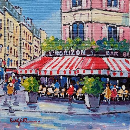 Peinture TERRASSE RUE DE RENNES A PARIS par Euger | Tableau Figuratif Acrylique Scènes de vie, Société, Urbain