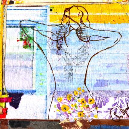 Painting Temps léger by Sablyne | Painting Raw art Acrylic, Gold leaf, Ink, Paper, Pastel, Pigments, Upcycling, Wood Life style