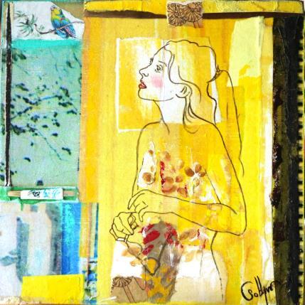 Gemälde Iris spirit von Sablyne | Gemälde Art brut Acryl, Blattgold, Holz, Papier, Pappe, Pastell, Pigmente, Tinte, Upcycling Alltagsszenen