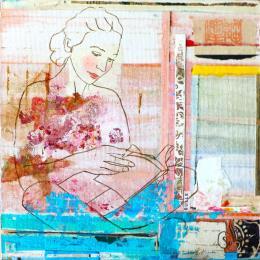 Painting Cabane pourpre by Sablyne | Painting Raw art Acrylic, Gluing, Gold leaf, Ink, Paper, Pastel, Pigments, Upcycling, Wood Life style