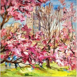 Peinture Central Park au printemps par Novokhatska Olga | Tableau Figuratif Acrylique, Huile Urbain