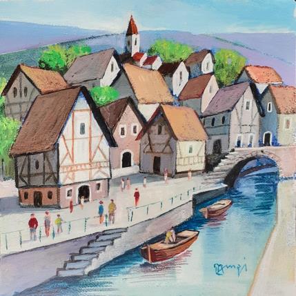 Peinture AQ126 LES DEUX BATEAUX par Burgi Roger | Tableau Figuratif Acrylique Architecture, Marine, Urbain