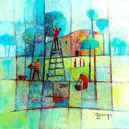 Peinture AK65 LA CUEILLETTE par Burgi Roger | Tableau Figuratif Acrylique Nature, Scènes de vie