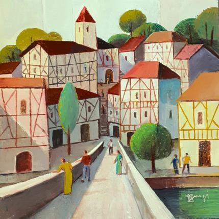 Peinture AP114 SUR LE PONT par Burgi Roger | Tableau Figuratif Acrylique Architecture, Scènes de vie, Urbain