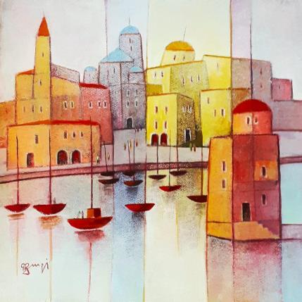 Peinture AP117 LE PORT ENSOLEILLE  par Burgi Roger | Tableau Figuratif Acrylique Architecture, Marine, Urbain