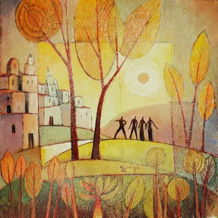 Peinture AQ70 LES RANDONNEURS  par Burgi Roger | Tableau Figuratif Acrylique Architecture, Nature, Paysages