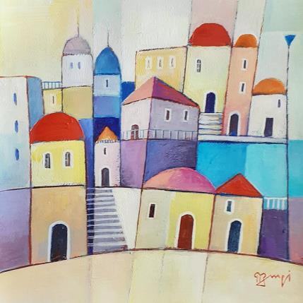 Peinture AQ144 PETITE VILLE ORIENTALE par Burgi Roger | Tableau Figuratif Acrylique Architecture, Paysages, Urbain