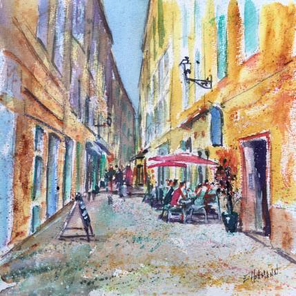 Painting Toulon ruelle aux couleurs chaudes  by Hoffmann Elisabeth | Painting Figurative Watercolor Urban