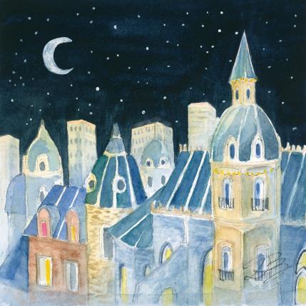 Peinture Clair de lune par Balme Delphine | Tableau Figuratif Aquarelle Scènes de vie