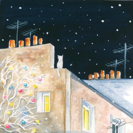 Painting Chat blanc by Balme Delphine | Painting Figurative Watercolor Life style