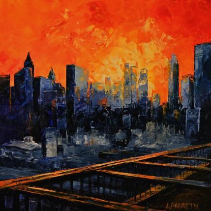 Peinture Brooklyn Bridge NYC par Martin Laurent | Tableau Figuratif Huile Architecture, Société, Urbain